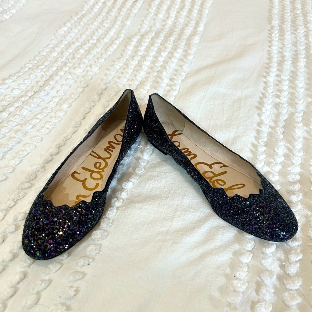 Sam Edelman Women's Scallop Edge Navy Blue Glitter Flats 8.5